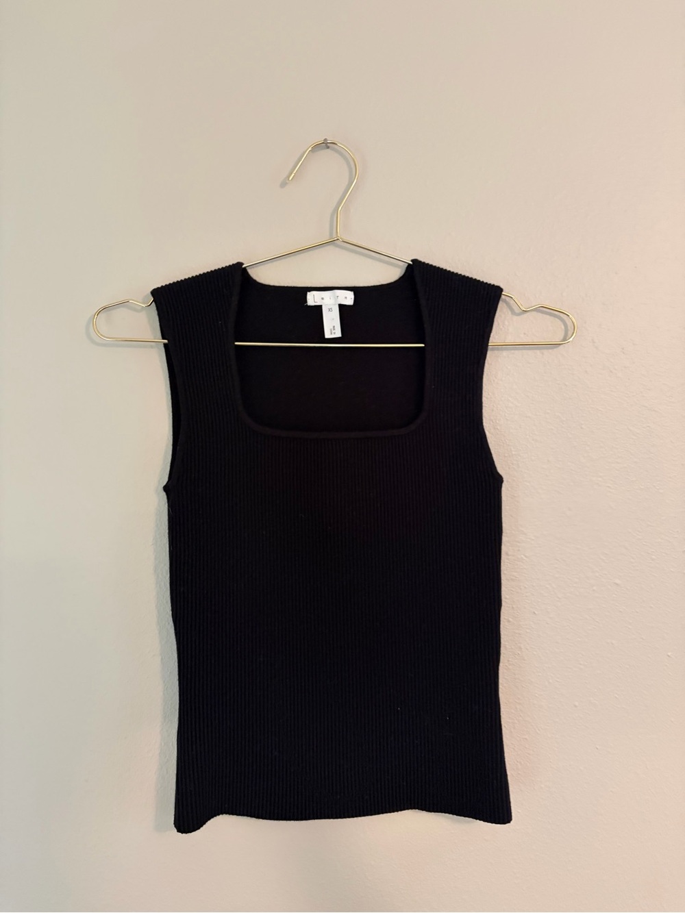 Leith Black Ribbed Square-Neck Tank